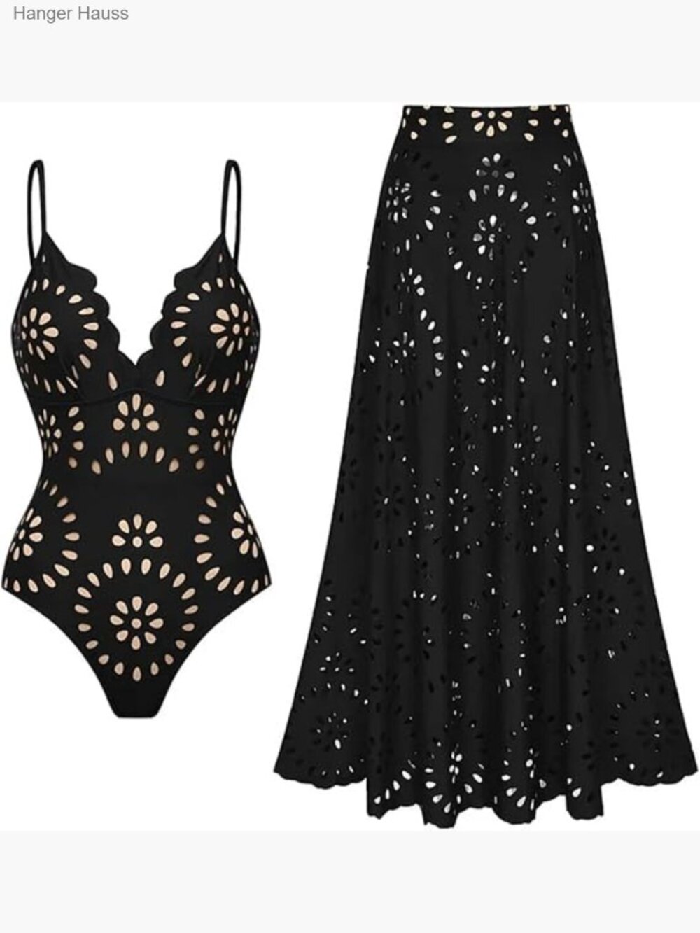 Women's One Piece Bathing Suit Petal Hollow V Neck Swimsuit with Skirt